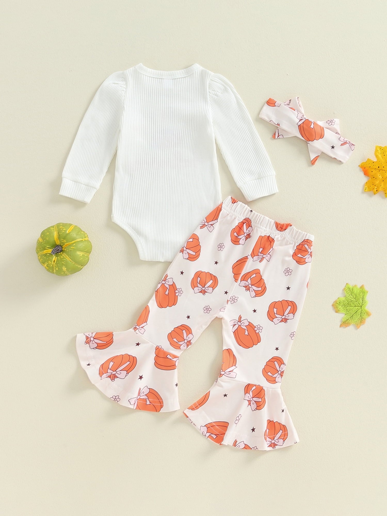 Baby Girl 3Pcs Set Halloween Outfits Long Sleeve Romper Pants and Headband Set Cute Holiday Clothes