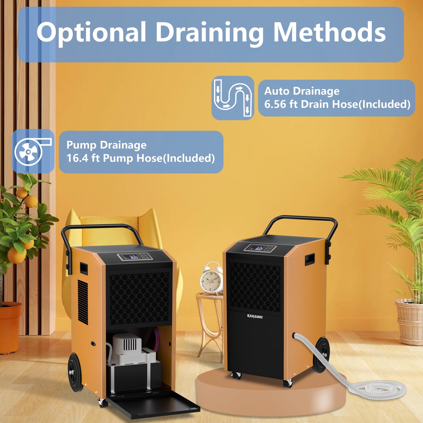 SAHAUHY 168 Pints Commercial Dehumidifier with Pump and Drain Hose for Basements Home and Large Spaces up to 7,200 Sq Ft