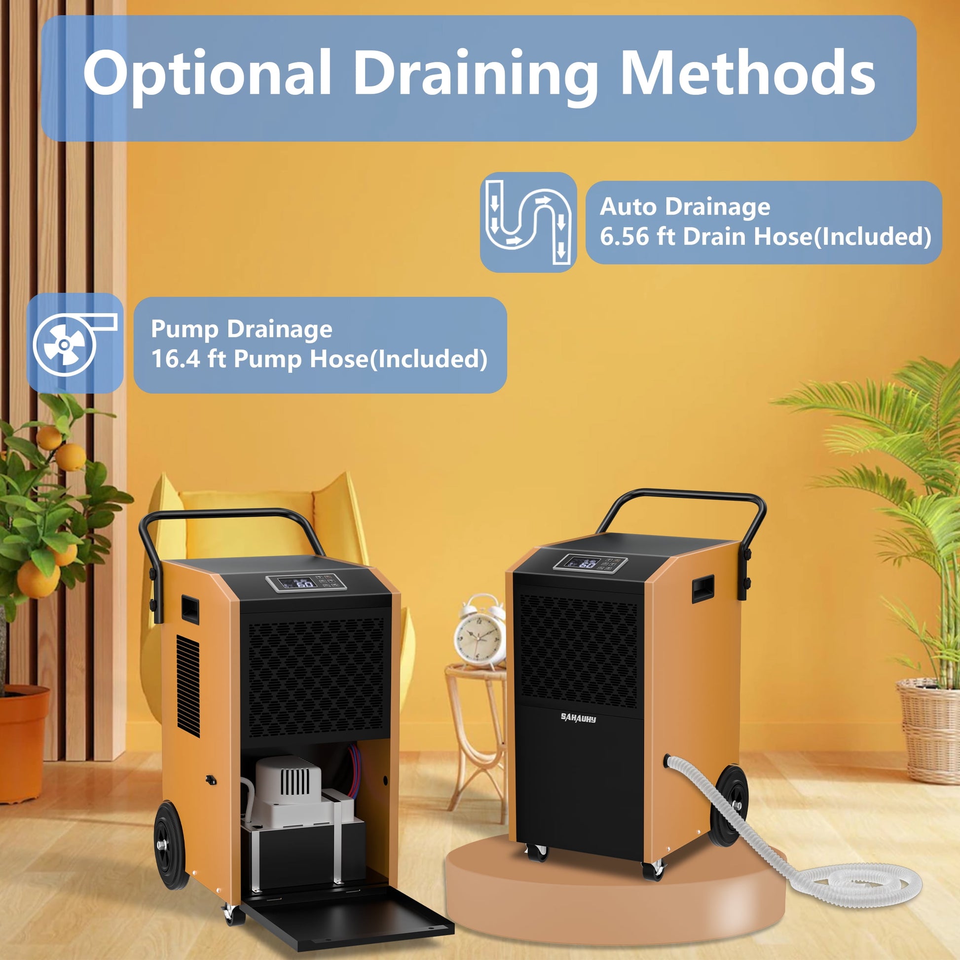 SAHAUHY 168 Pints Commercial Dehumidifier with Pump and Drain Hose for Basements Home and Large Spaces up to 7,200 Sq Ft