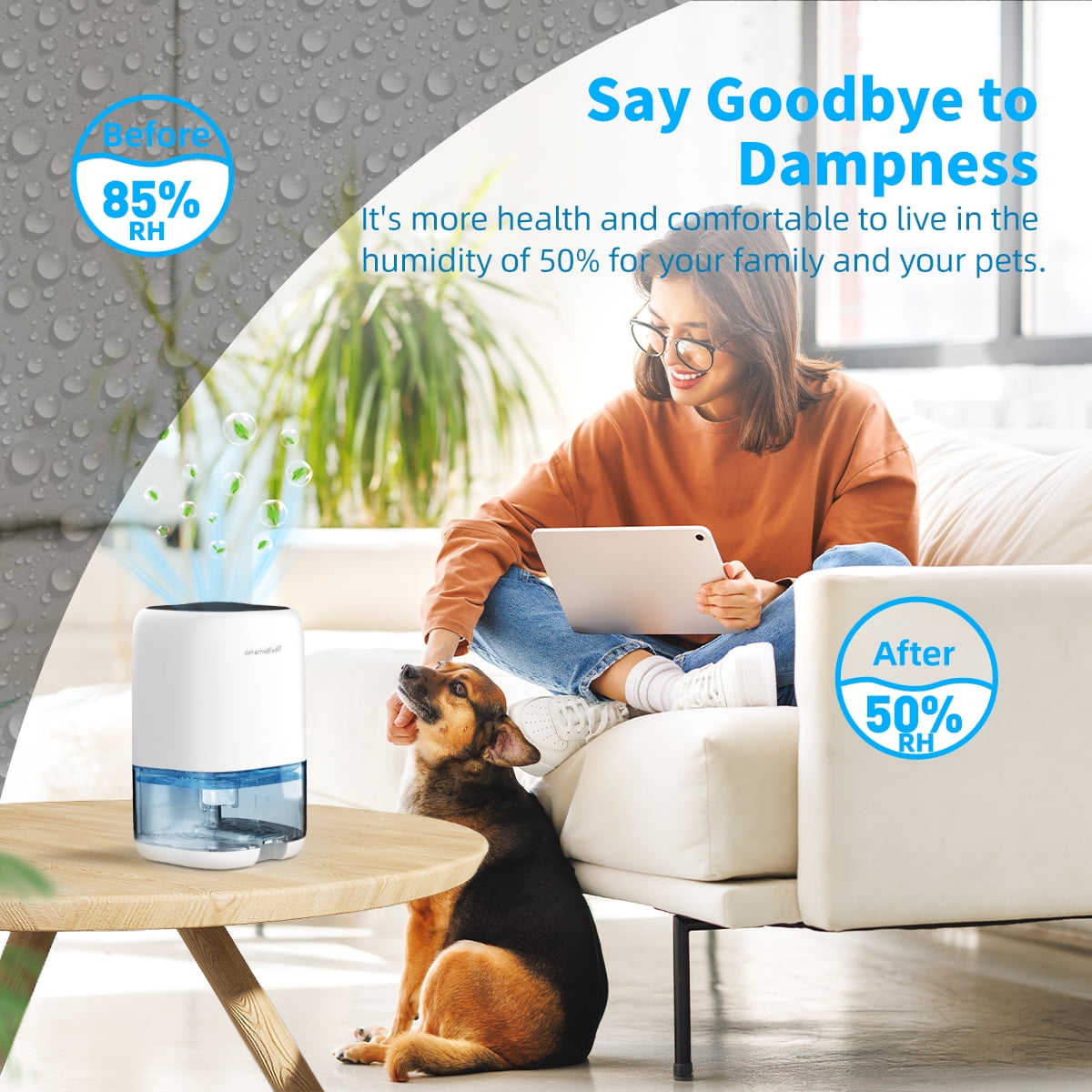 ALROCKET Dehumidifier Portable and Ultra Quiet with Automatic Defrosting for Home 1000ML(2200 Cubic Feet)