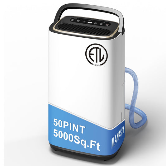 5000 Sq. Ft. Dehumidifier, Dehumidify/Dry/Feed Air Mode, Intelligent Humidity Control with Timer, Drainage Hose for Bedroom, Office, Basement, Laundry Room