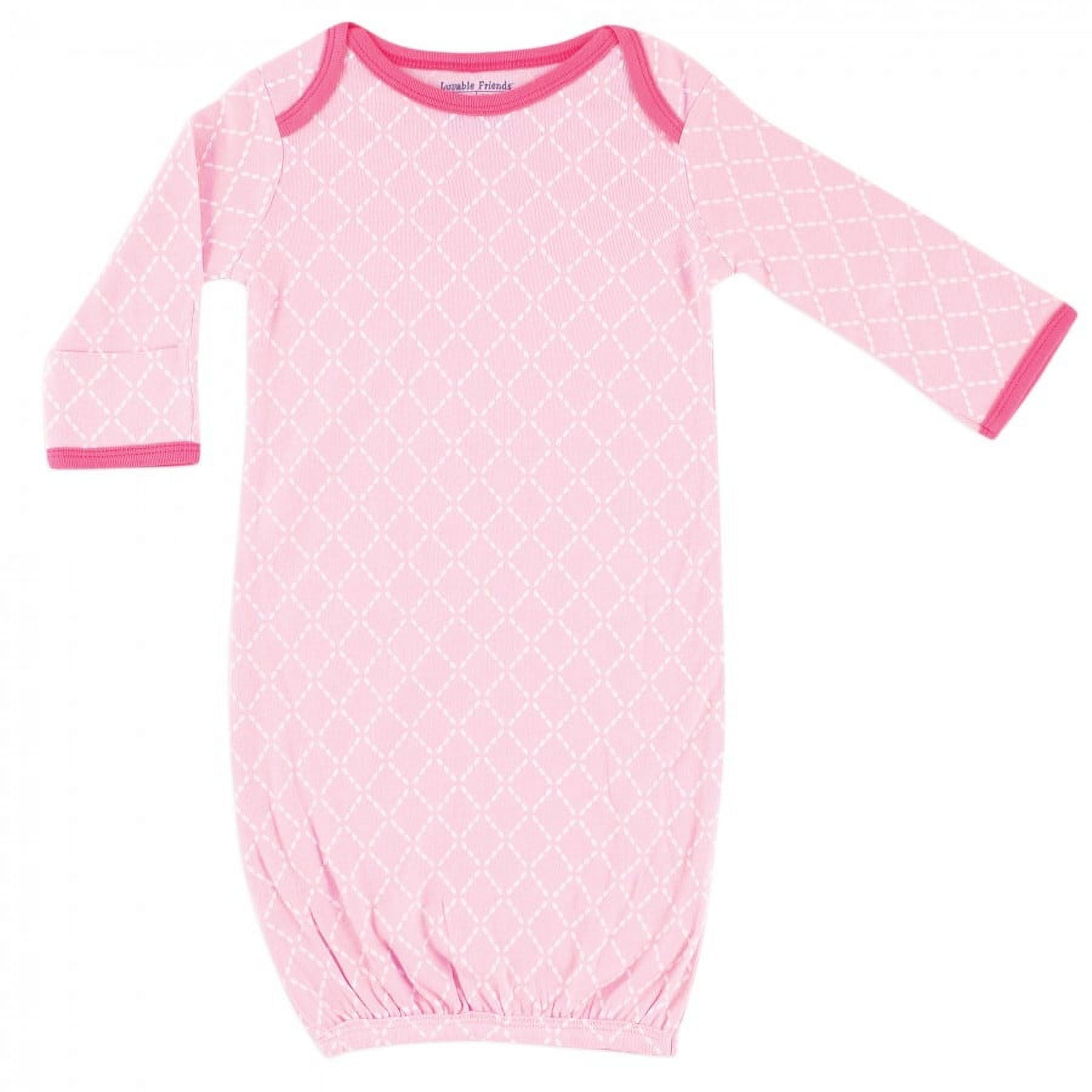 Luvable Friends Infant Girl Cotton Gowns, Pink Floral, Preemie/Newborn, 3-Piece