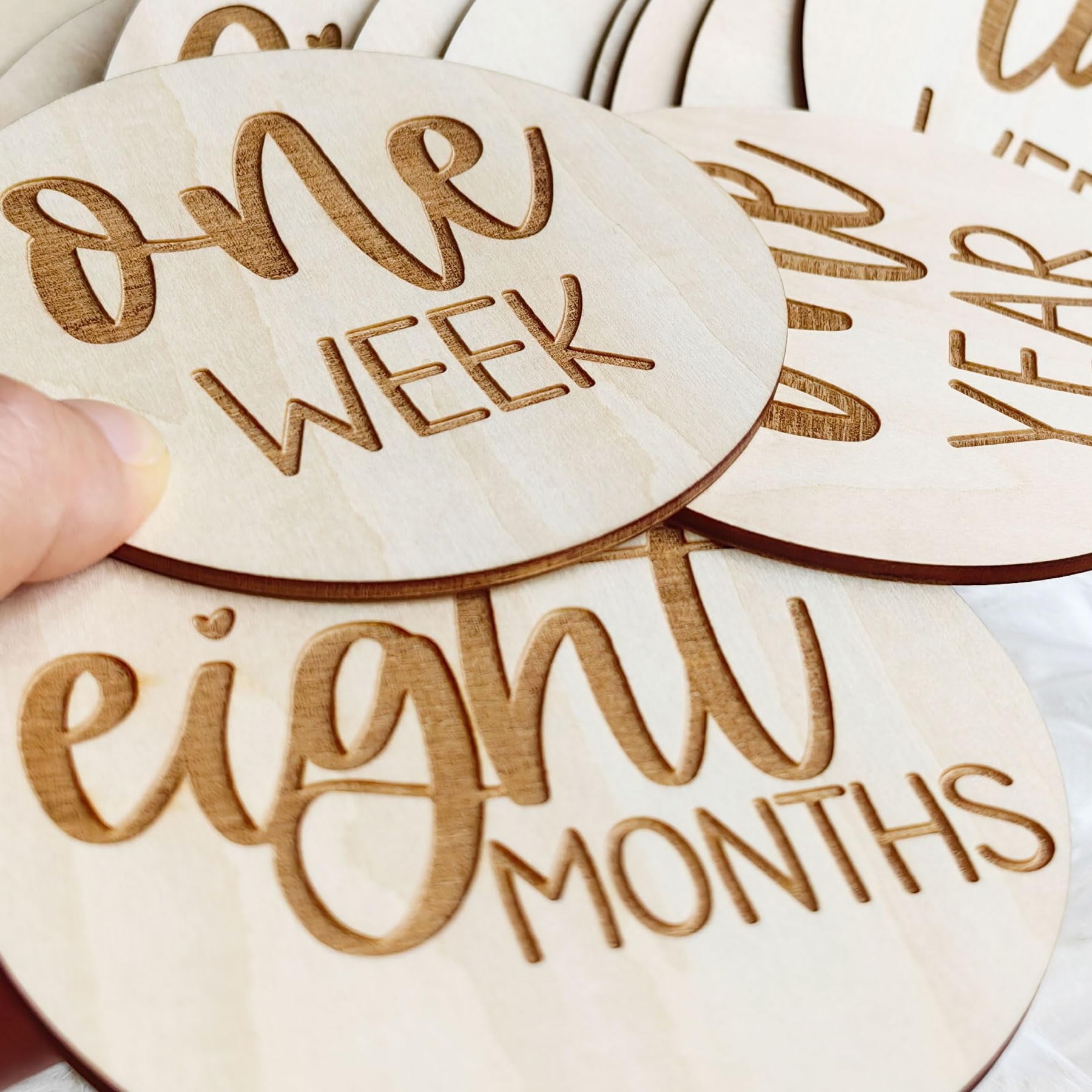 Monthly Baby Milestone Cards 16 Wooden Milestone Discs Includes Birth Announcement Sign Baby Shower/Gift Set, Baby Monthly Milestone Props Perfect for Newborn to Age 1 | Baby Shower/Gift Set