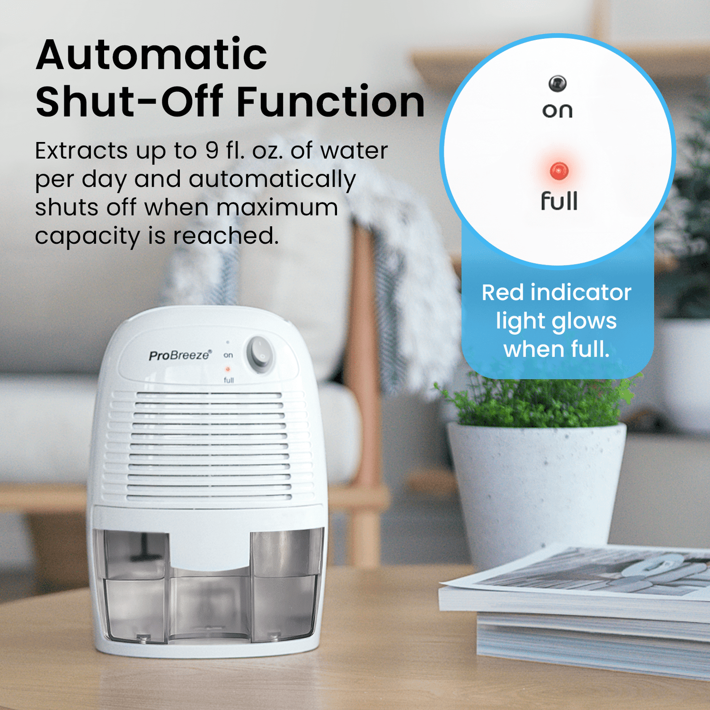 Pro Breeze Mini Portable Dehumidifier, 17oz Ultra Quiet Compact Peltier Dehumidifier, 215 Sqft 1pack