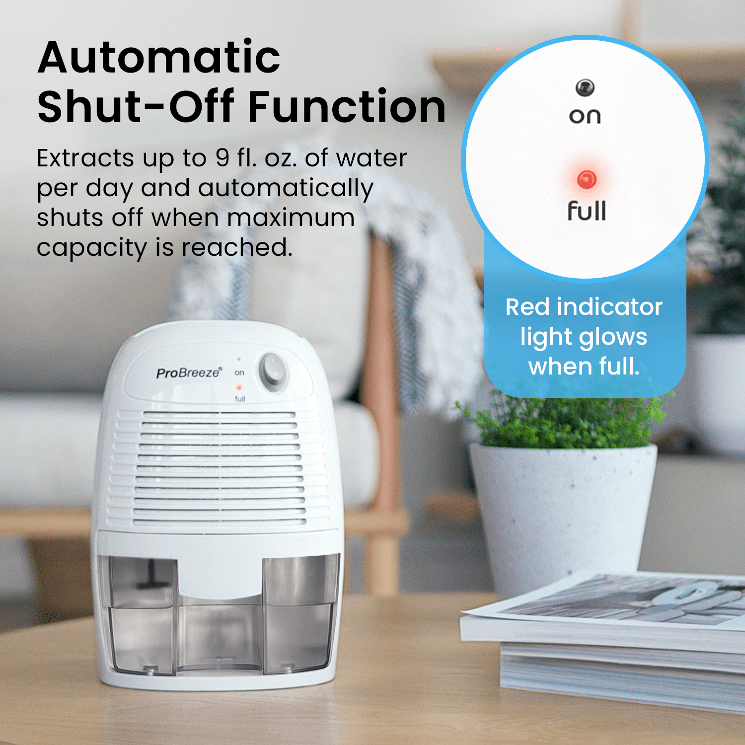 Pro Breeze Mini Portable Dehumidifier, 17oz Ultra Quiet Compact Peltier Dehumidifier, 215 Sqft 1pack