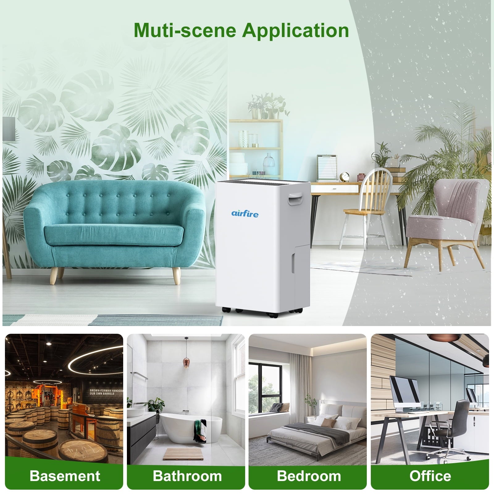 Airfire 3500 Sq. ft 15 Pint (DOE) Dehumidifier for Basement, Dehumidifiers with Drain Hose for Home Bedroom Bathroom Large Room, Auto Defrost& Drain, 24H Timer, 1.59 gal Water Tank, Dry Clothes