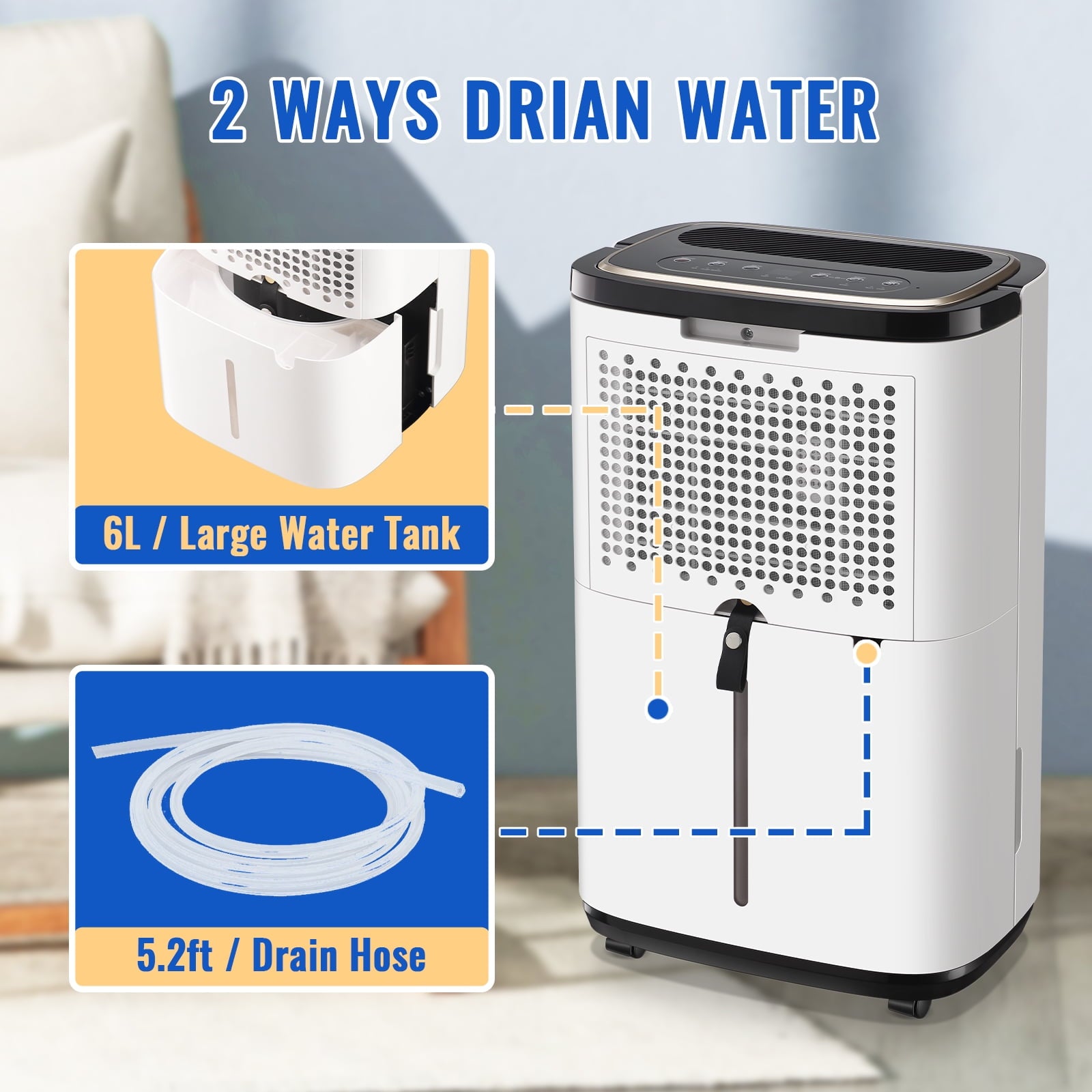 Dehumidifiers 50 Pints Max for 4500 Sq ft for Basements Home with Drain Hose, 24Timer, New
