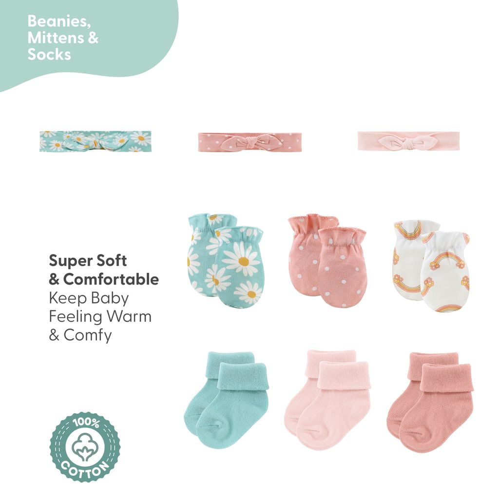 The Peanutshell Carefree Floral Newborn Baby Clothes and Essentials, Layette Set for 0-3 Months, 16-Piece