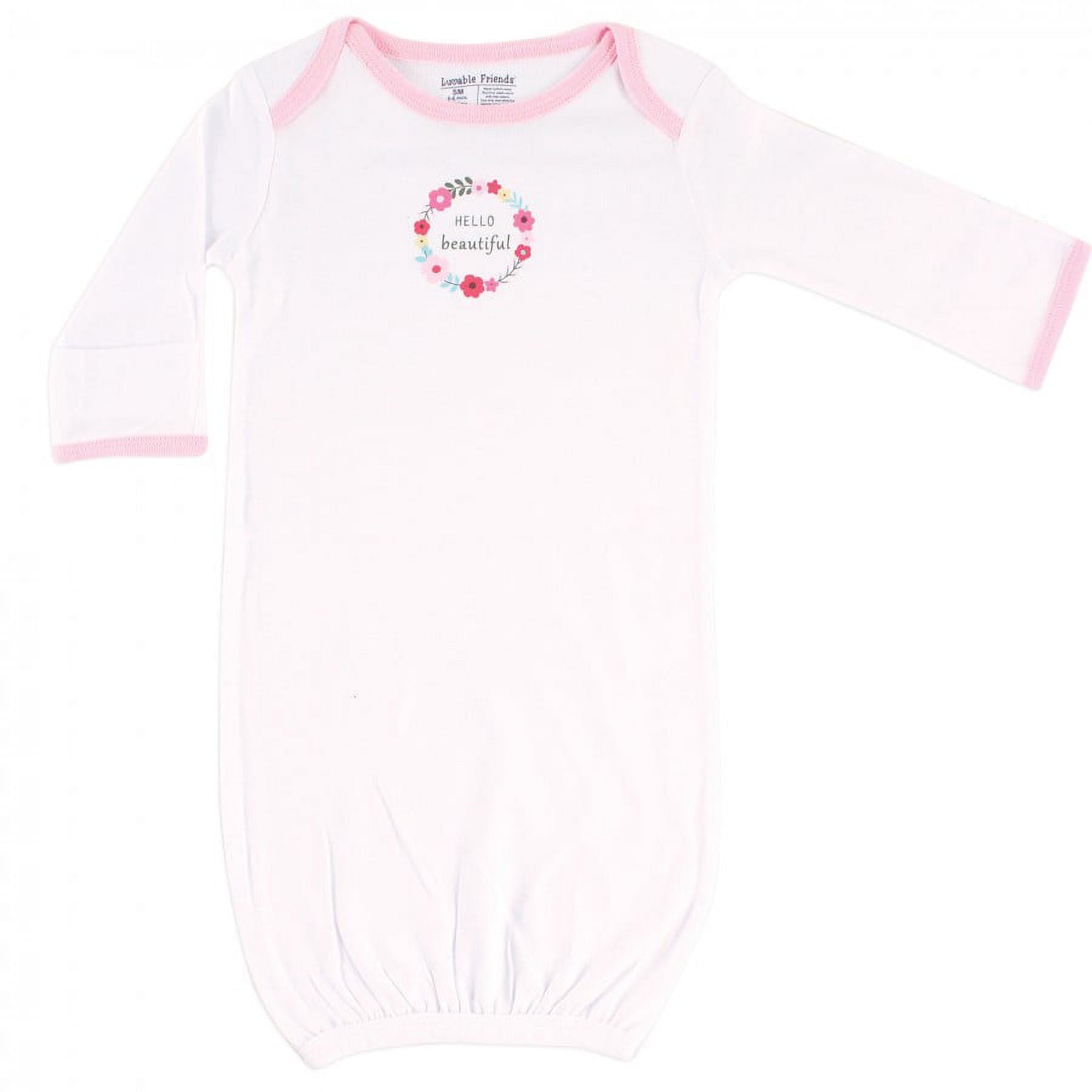 Luvable Friends Infant Girl Cotton Gowns, Pink Floral, Preemie/Newborn, 3-Piece