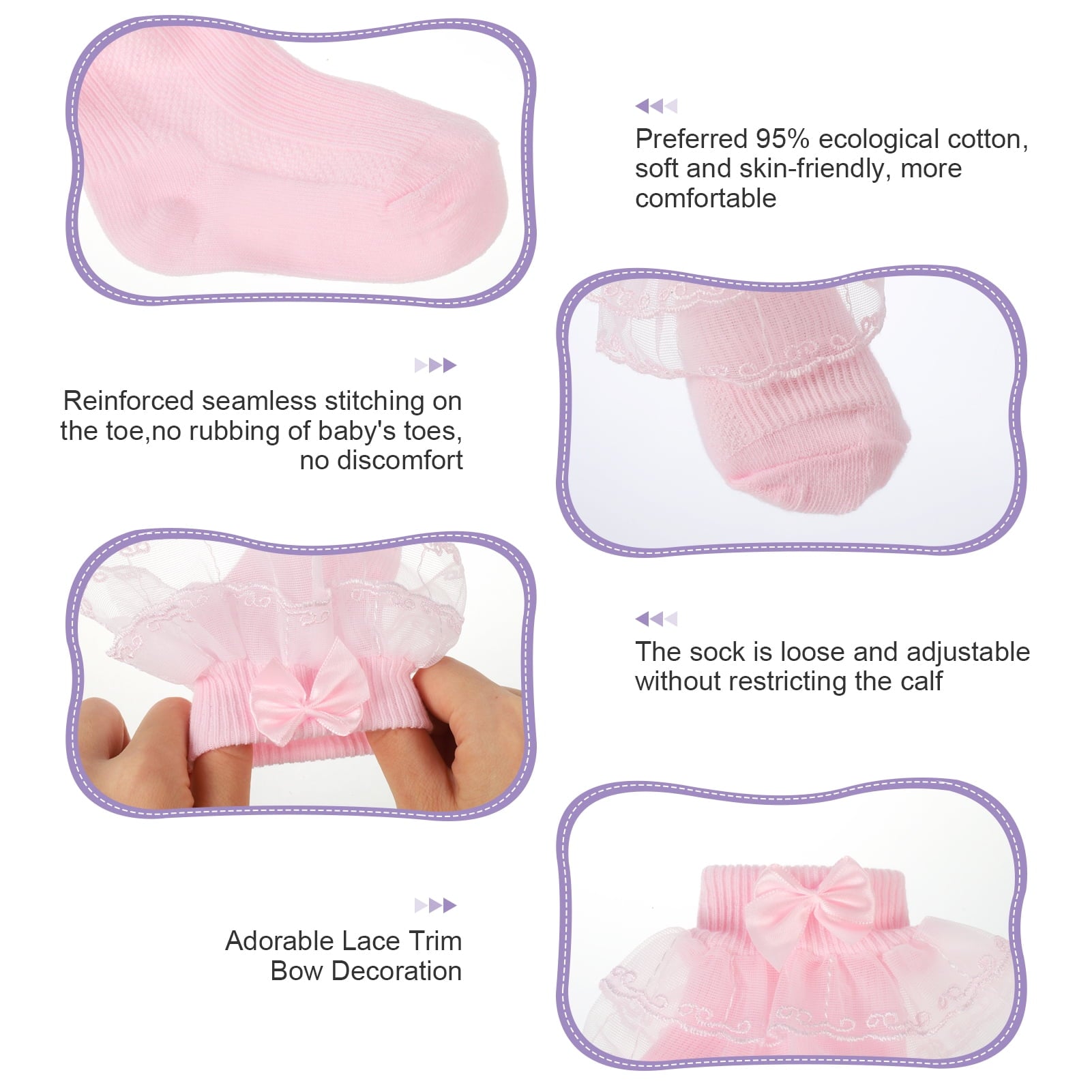 Qweryboo Toddler Ruffle Socks for Girls, Baby Frilly Lace Socks, Cute Princess Frilly Socks Lace Cotton Socks Infant Dress Socks for Newborn Infants Toddlers / 9 Pairs - 6-12 Months