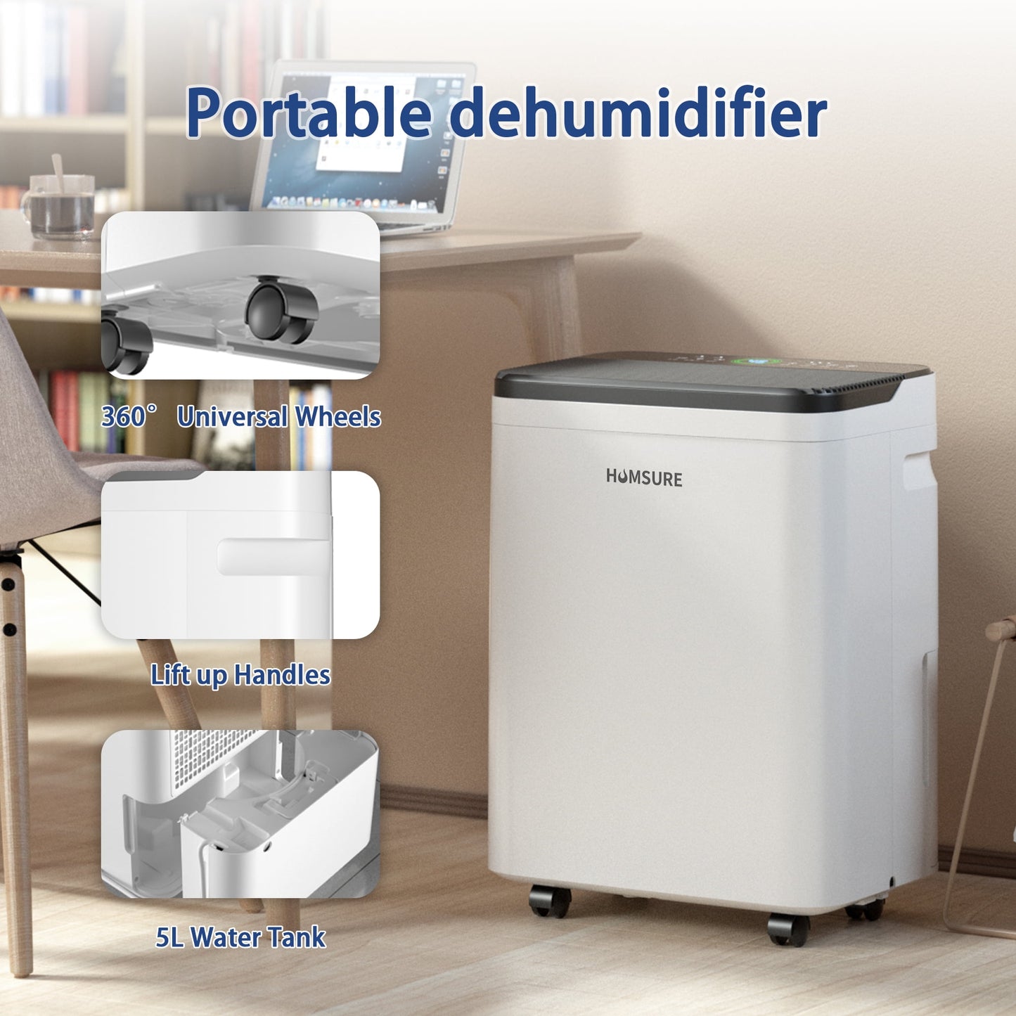 HUMSURE Dehumidifier (DOE Rating 19 pints/day) Pint 70 Pints Max for 4500 Sq. ft. for Basements Large Room Home Bathroom Dehumidifier with Drain Hose Intelligent Humidity Control
