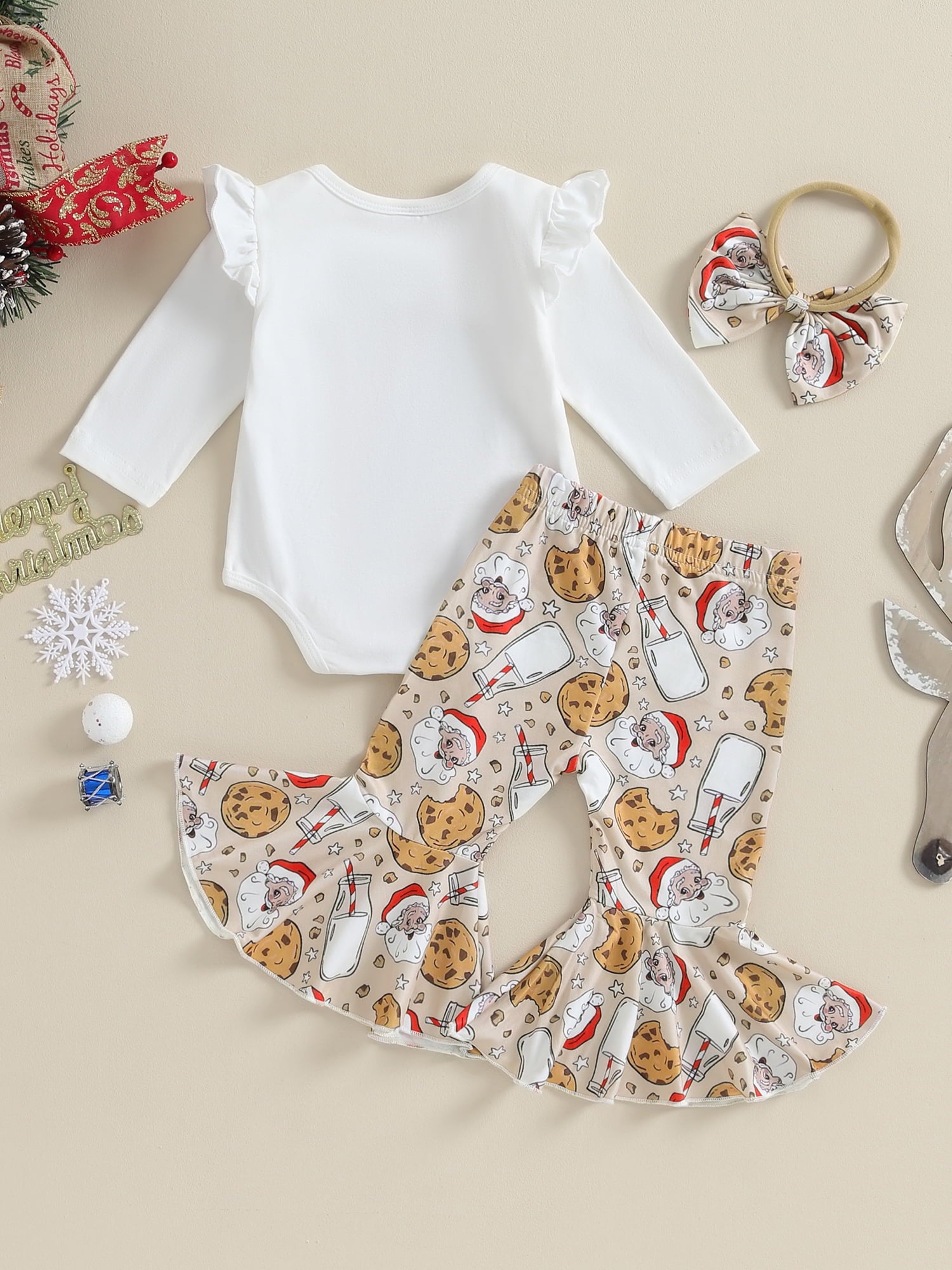 Newborn Baby Girls Clothes Christmas Outfits 3M 6M 12M Ruffle Long Sleeve Romper with Pants Headband Set