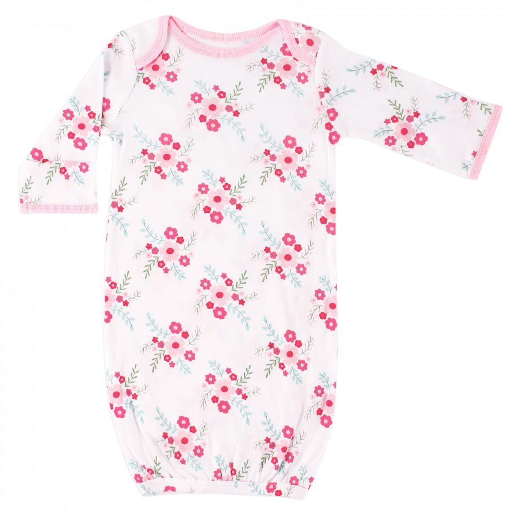 Luvable Friends Infant Girl Cotton Gowns, Pink Floral, Preemie/Newborn, 3-Piece