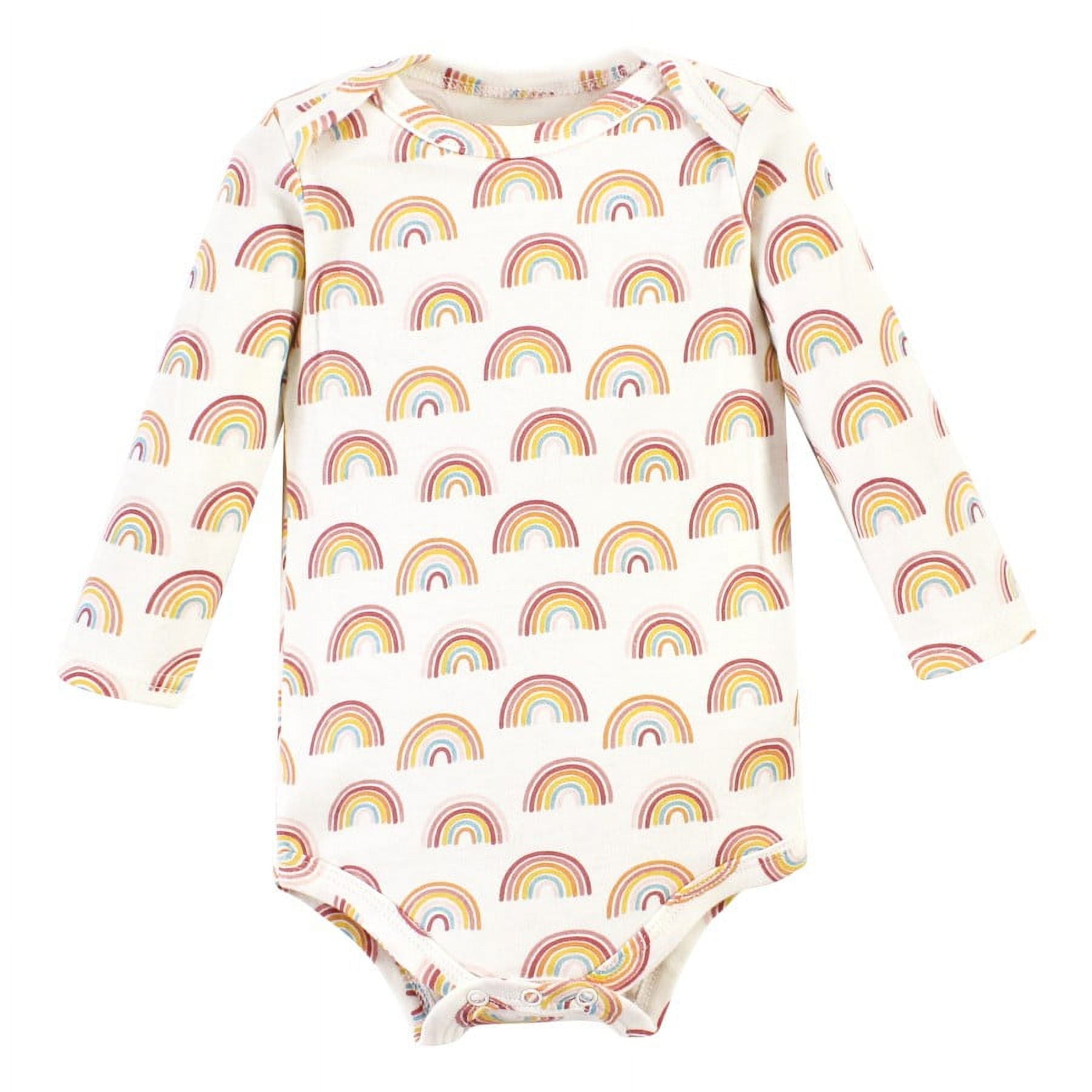 Hudson Baby Infant Girl Cotton Long-Sleeve Bodysuits, Sunshine Rainbows 5-Pack, 9-12 Months