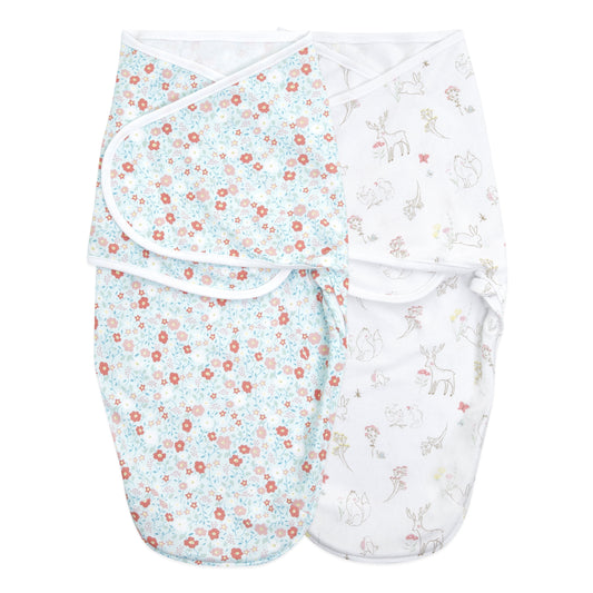 Aden + Anais™ Essentials Wrap Swaddles, Cotton, Fairy Tale Flowers, Girls, Newborn, 0-3 Mo, 2-Pack
