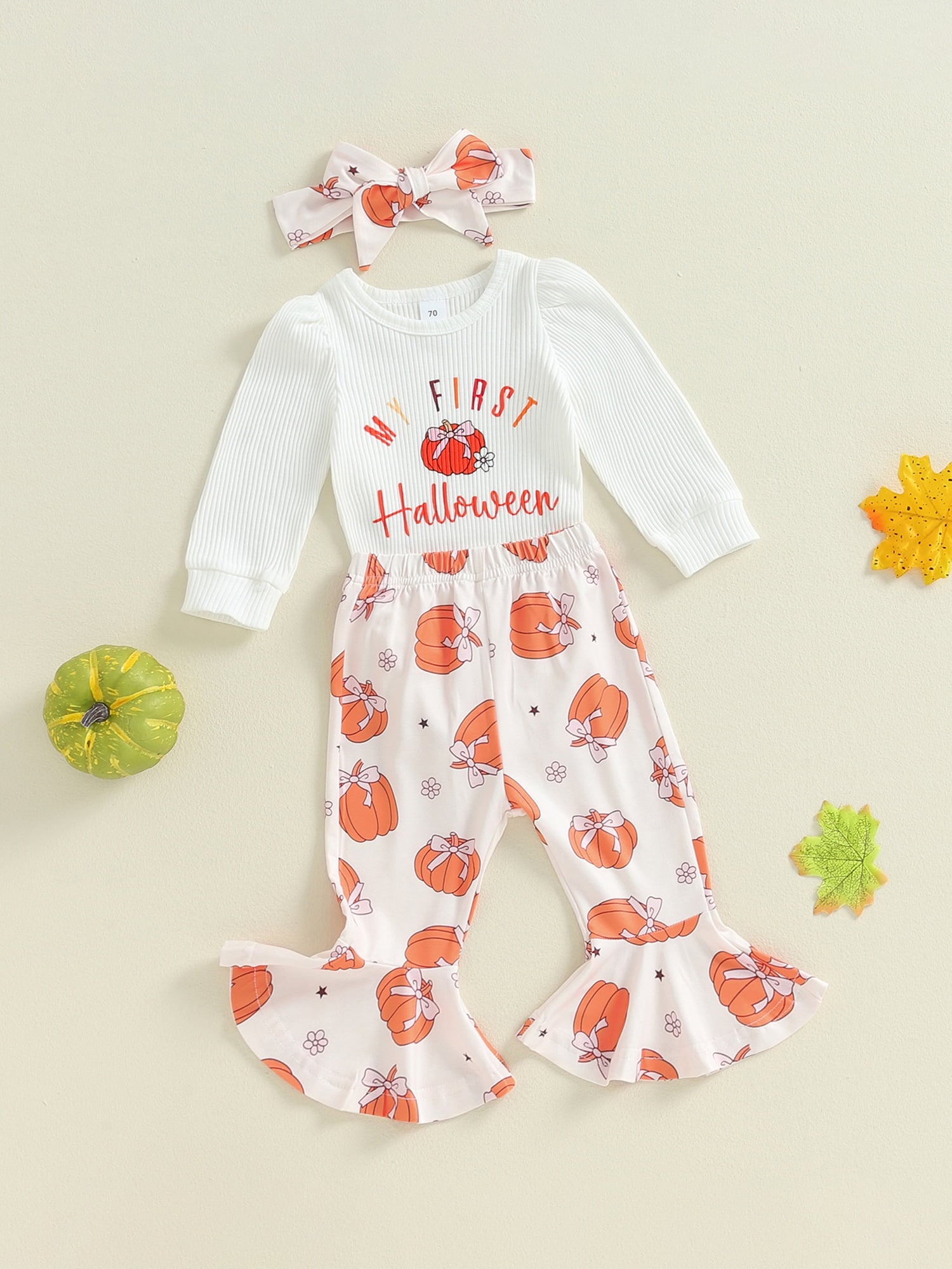 Baby Girl 3Pcs Set Halloween Outfits Long Sleeve Romper Pants and Headband Set Cute Holiday Clothes