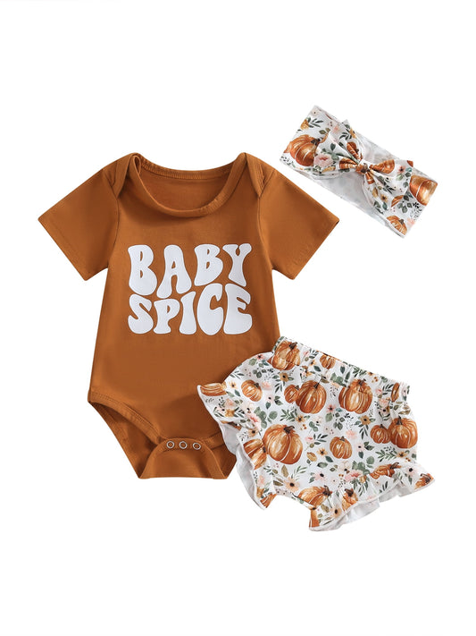 Canis 3-Piece Halloween Outfit for Baby Girls: Romper, Pumpkin Shorts, and Headband