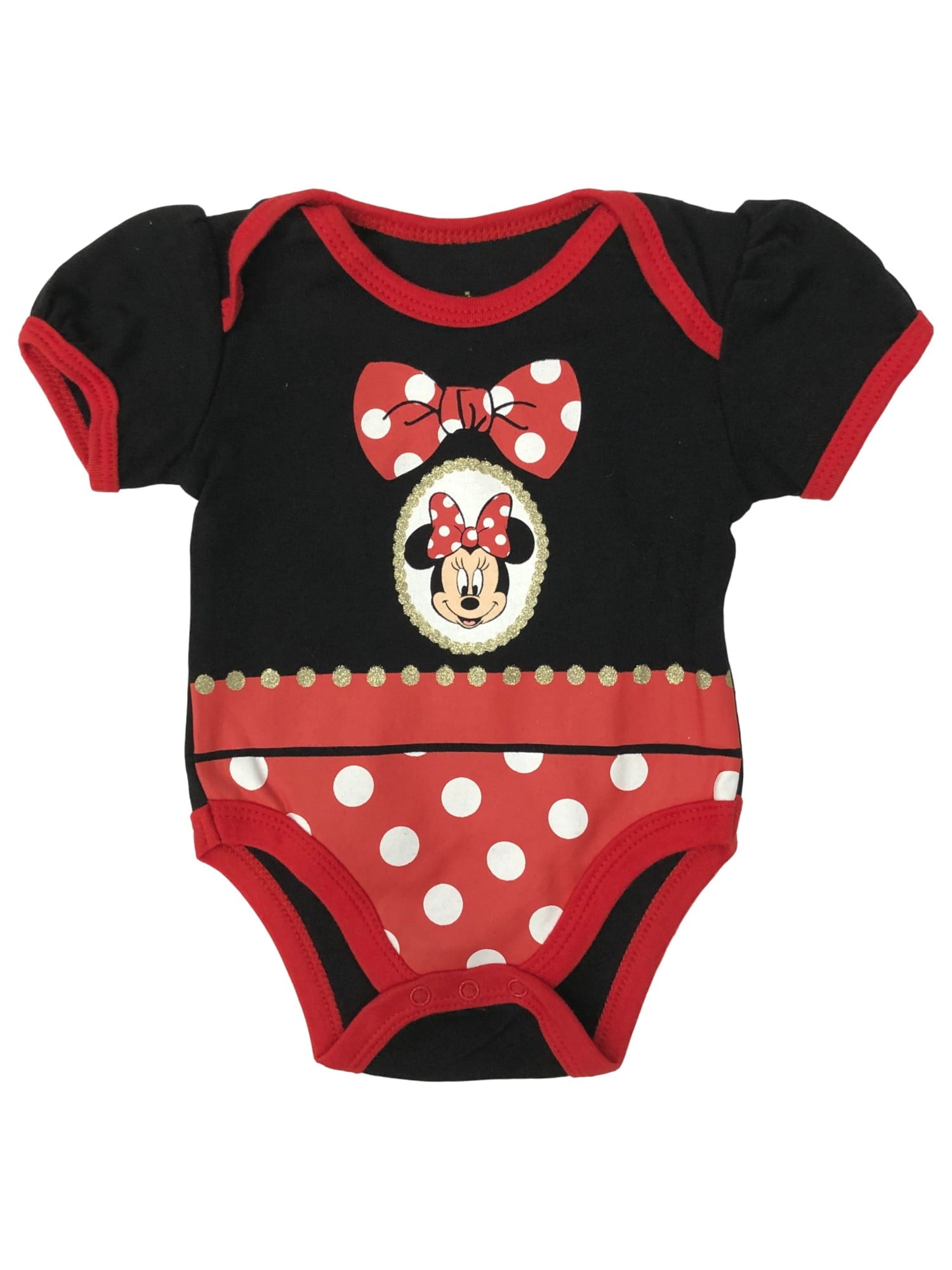 Disney Infant Girls Black Red Dot Minnie Mouse Bodysuit Baby Outfit Newborn