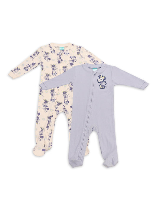 Disney Newborn Baby Girls Coverall, 2 Pack Rib Footie. Sizes 0/3 Months - 3/6 Months - 6/9 Months