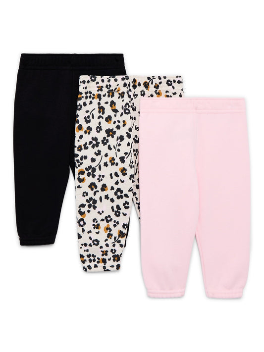 Garanimals Baby Girl 3-Pack Fleece Joggers Multipack, Sizes 6-24 Months