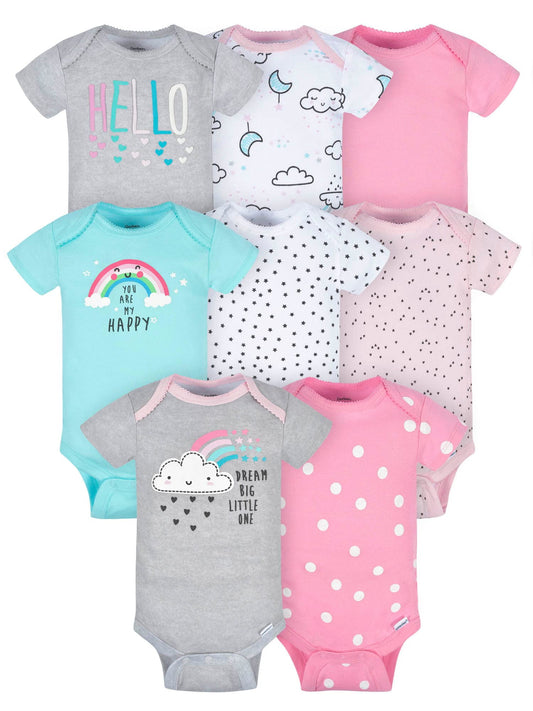 Gerber Baby 8-Pack Short Sleeve Onesies Bodysuits, Clouds, 0-3 Months C25
