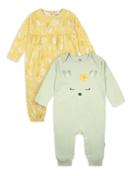 Gerber Baby Girl Jersey Romper, 2-Pack, Sizes 0/3 - 24 Months