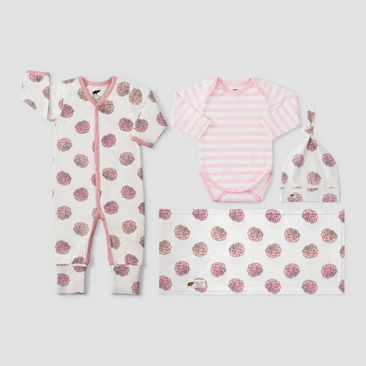 Layette by Monica + Andy Baby Girls' Floral and Striped Layette Set - Pink 3-6M