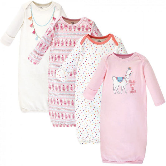 Little Treasure Infant Girl Cotton Gowns, Llama, Preemie-Newborn