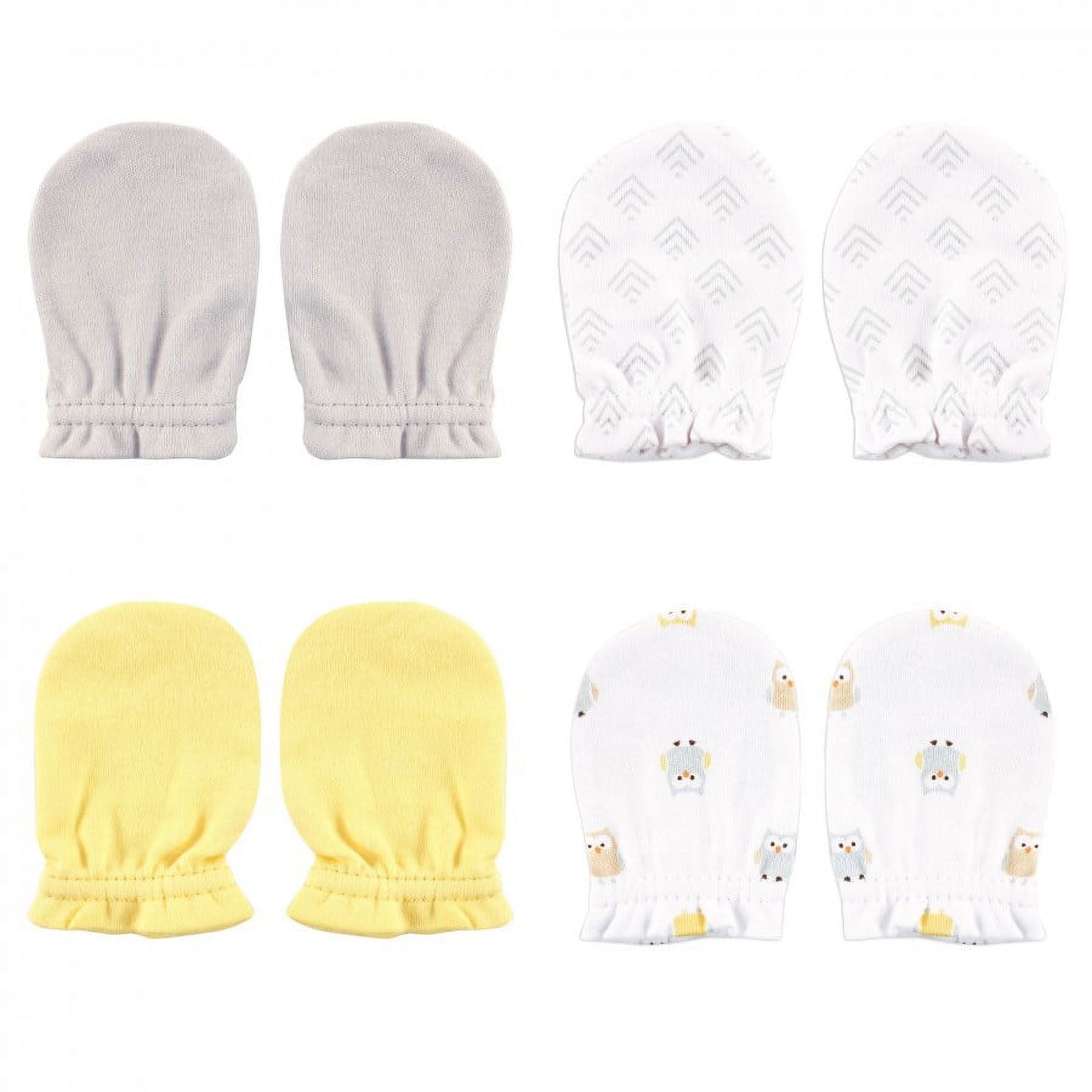 Luvable Friends Baby Unisex 100% Cotton Scratch Mittens Gift Set, Owl, One Size, 4pc