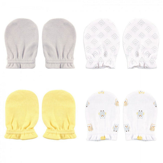 Luvable Friends Baby Unisex 100% Cotton Scratch Mittens Gift Set, Owl, One Size, 4pc