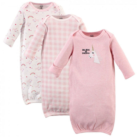 Luvable Friends Infant Girl Cotton Gowns, Unicorn, Preemie/Newborn, 3-Piece