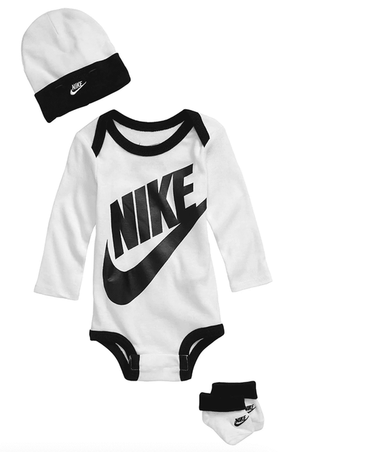Nike Baby Long Sleeve Bodysuit, Hat and Booties, 3-Piece Set (6-12 Months)