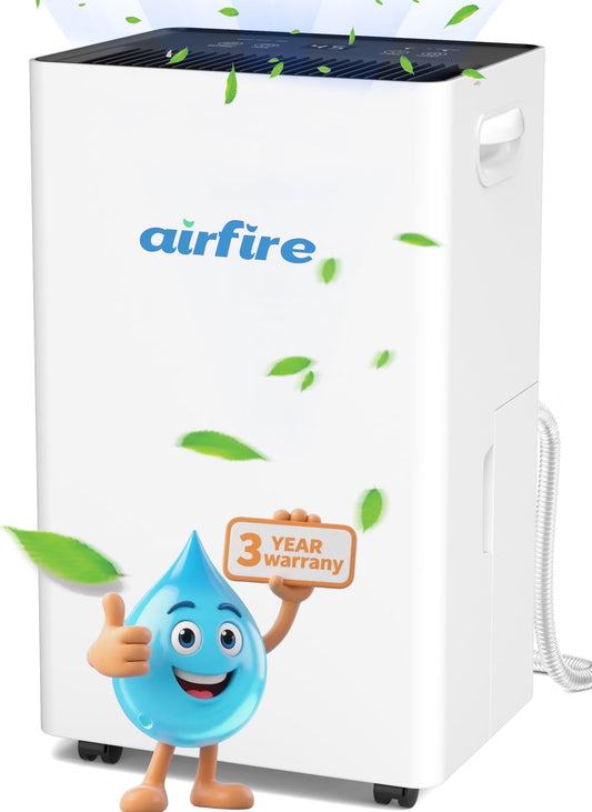 Airfire 3500 Sq. ft 15 Pint (DOE) Dehumidifier for Basement, Dehumidifiers with Drain Hose for Home Bedroom Bathroom Large Room, Auto Defrost& Drain, 24H Timer, 1.59 gal Water Tank, Dry Clothes