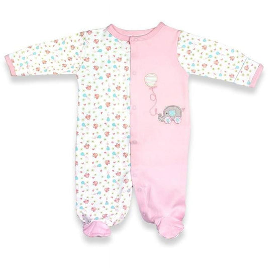 Spencers H744G-1-18-PI 18 Months Girls Sleep N Play Footie Pajama - Birdies Print, Pink & White