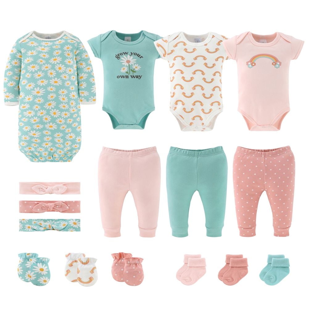 The Peanutshell Carefree Floral Newborn Baby Clothes and Essentials, Layette Set for 0-3 Months, 16-Piece