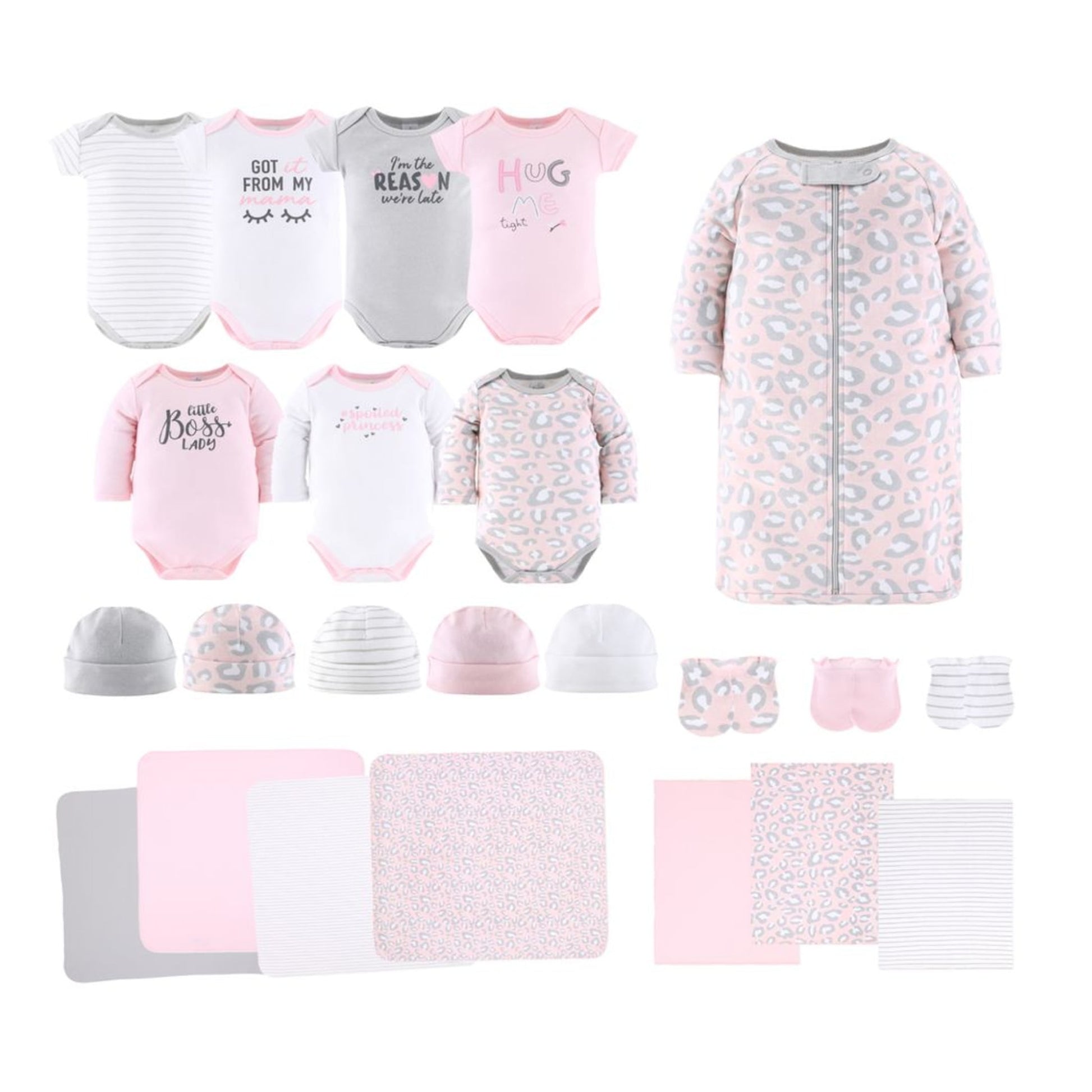 The Peanutshell Newborn Baby Layette Gift Set for Girls, Shower Gift Essentials, Pink Cheetah Print