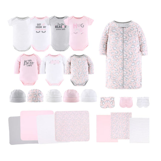 The Peanutshell Newborn Baby Layette Gift Set for Girls, Shower Gift Essentials, Pink Cheetah Print