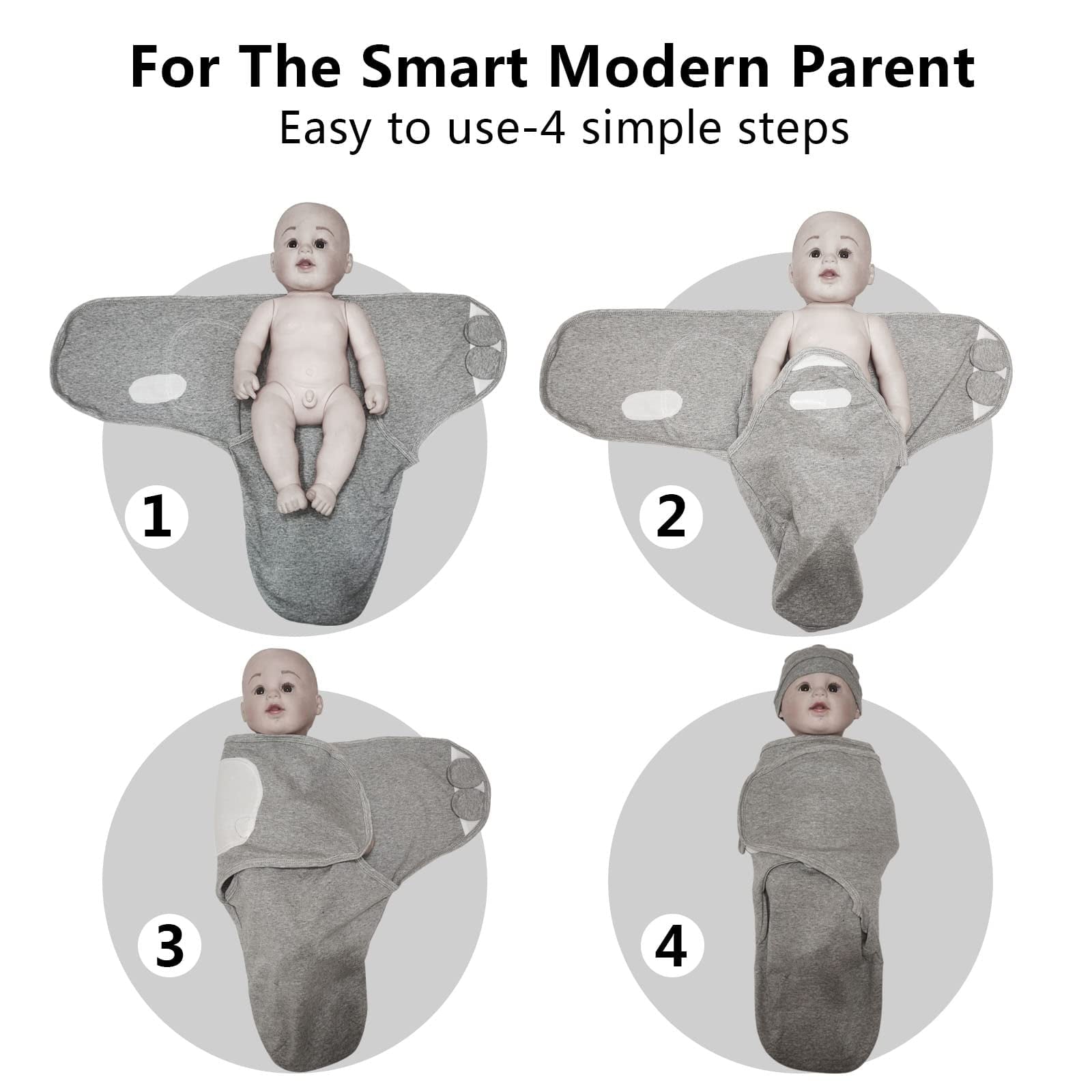 3-Pack Organic Baby Swaddle Sleep Sacks - Newborn Swaddle Sack - Ergonomic Baby Swaddles 0-3 Months (Grey)