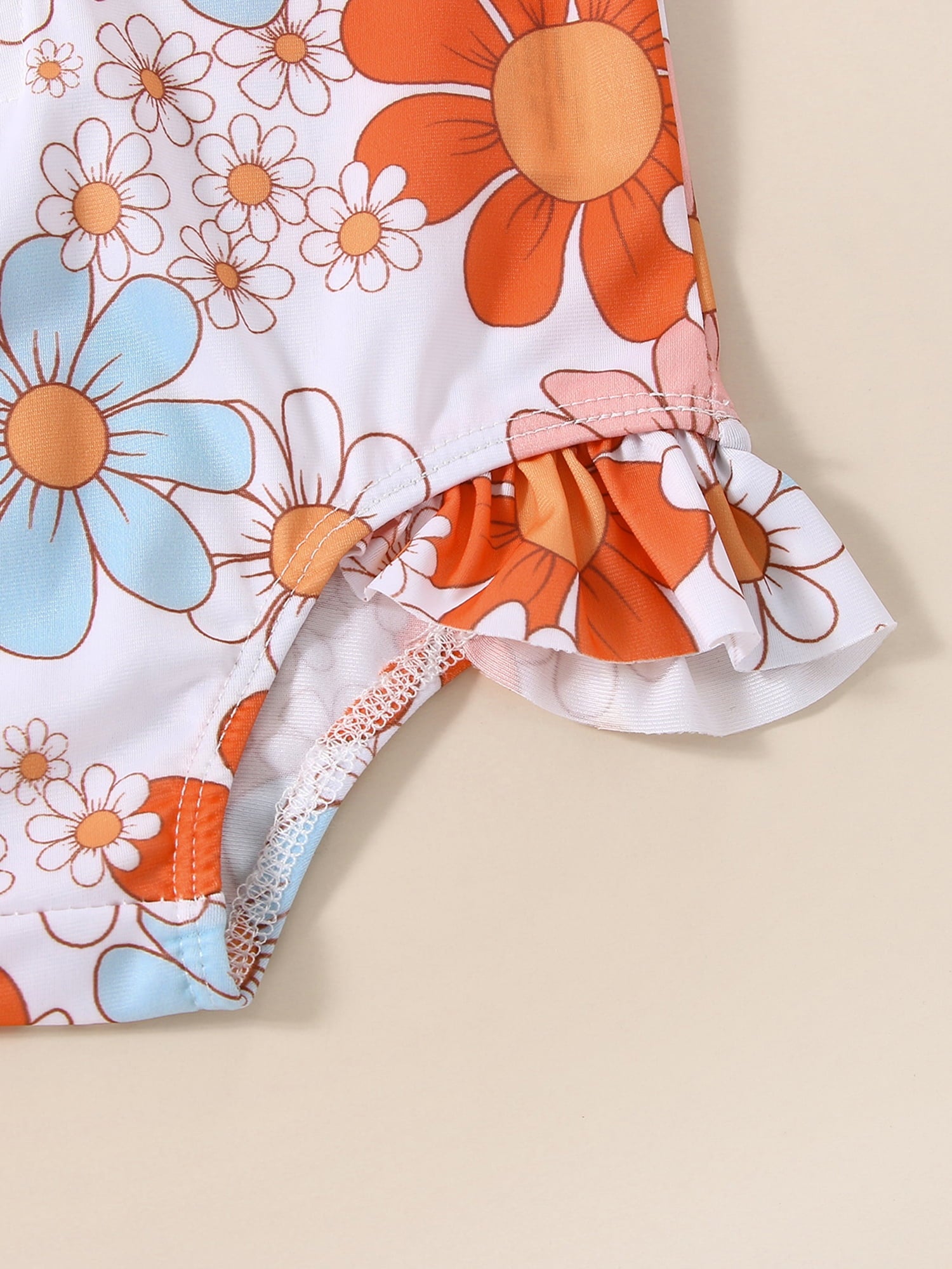 Baby Girls Swimsuit One Piece Floral Zipper Ruffle Bathing Suit Rash Guard Long Sleeve Summer Beach Swimwear