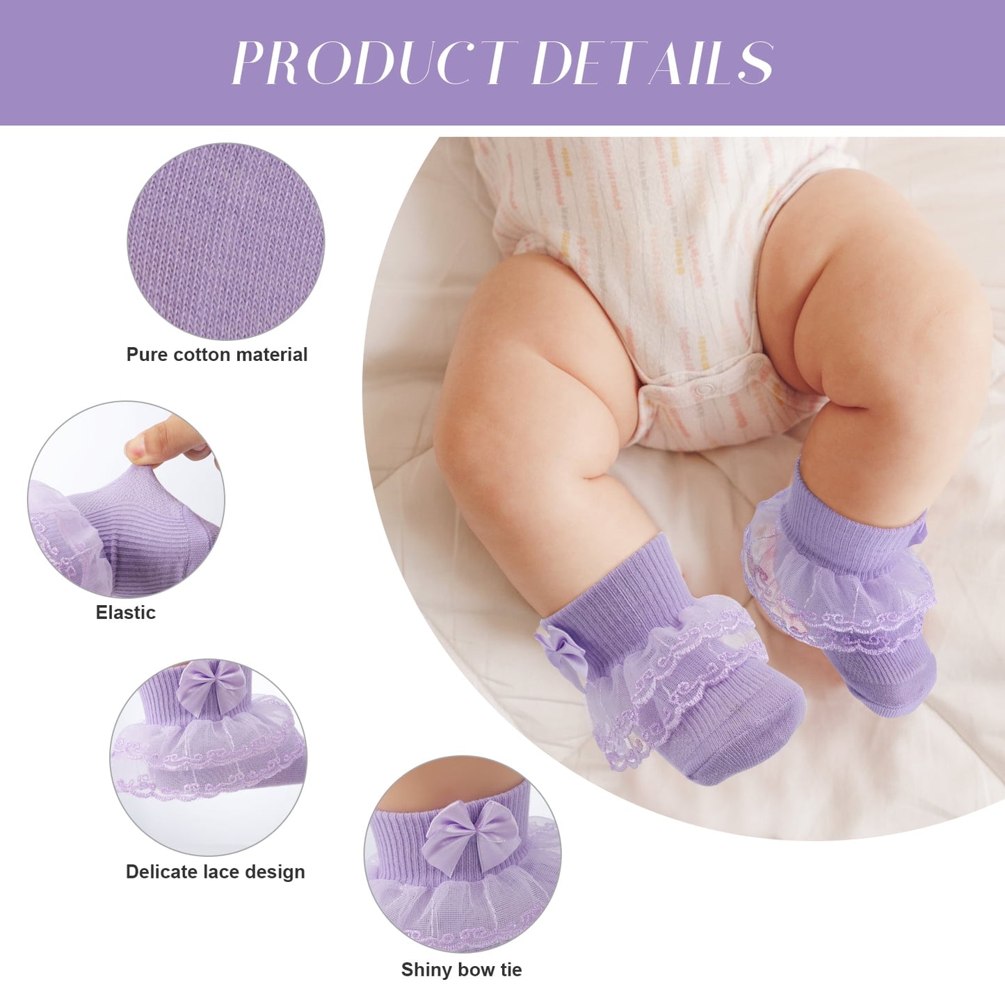 Qweryboo Toddler Ruffle Socks for Girls, Baby Frilly Lace Socks, Cute Princess Frilly Socks Lace Cotton Socks Infant Dress Socks for Newborn Infants Toddlers / 9 Pairs - 6-12 Months