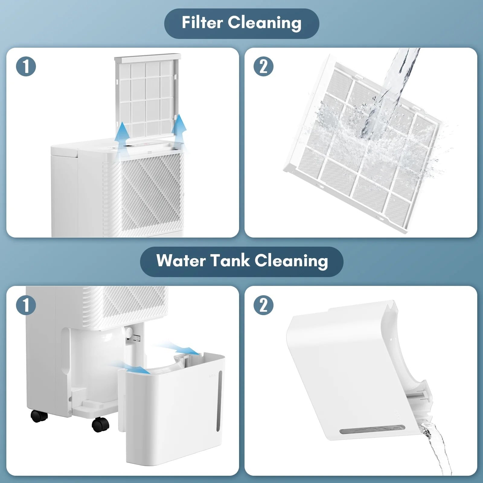 KISSAIR 8 Pints(DOE) Dehumidifier, Max 1000 Sq. Ft Coverage Area with 0.55 gal Water Tank, 24H Timer, Auto Defrost & Drain, Portable Dehumidifier, Basement, Bathroom, Laundry Room