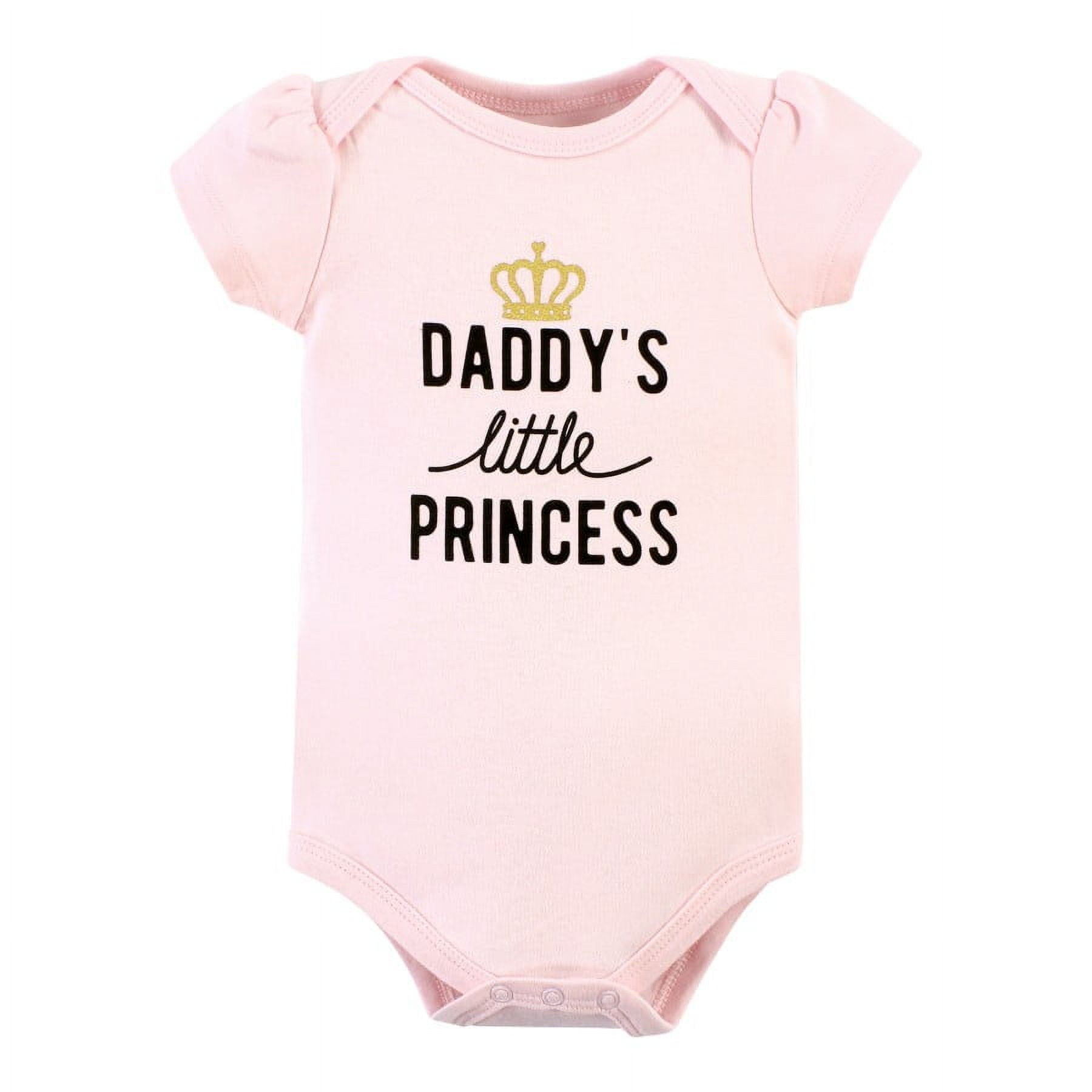 Hudson Baby Infant Girl Cotton Bodysuits, Daddys Little Princess 3-Pack, 9-12 Months
