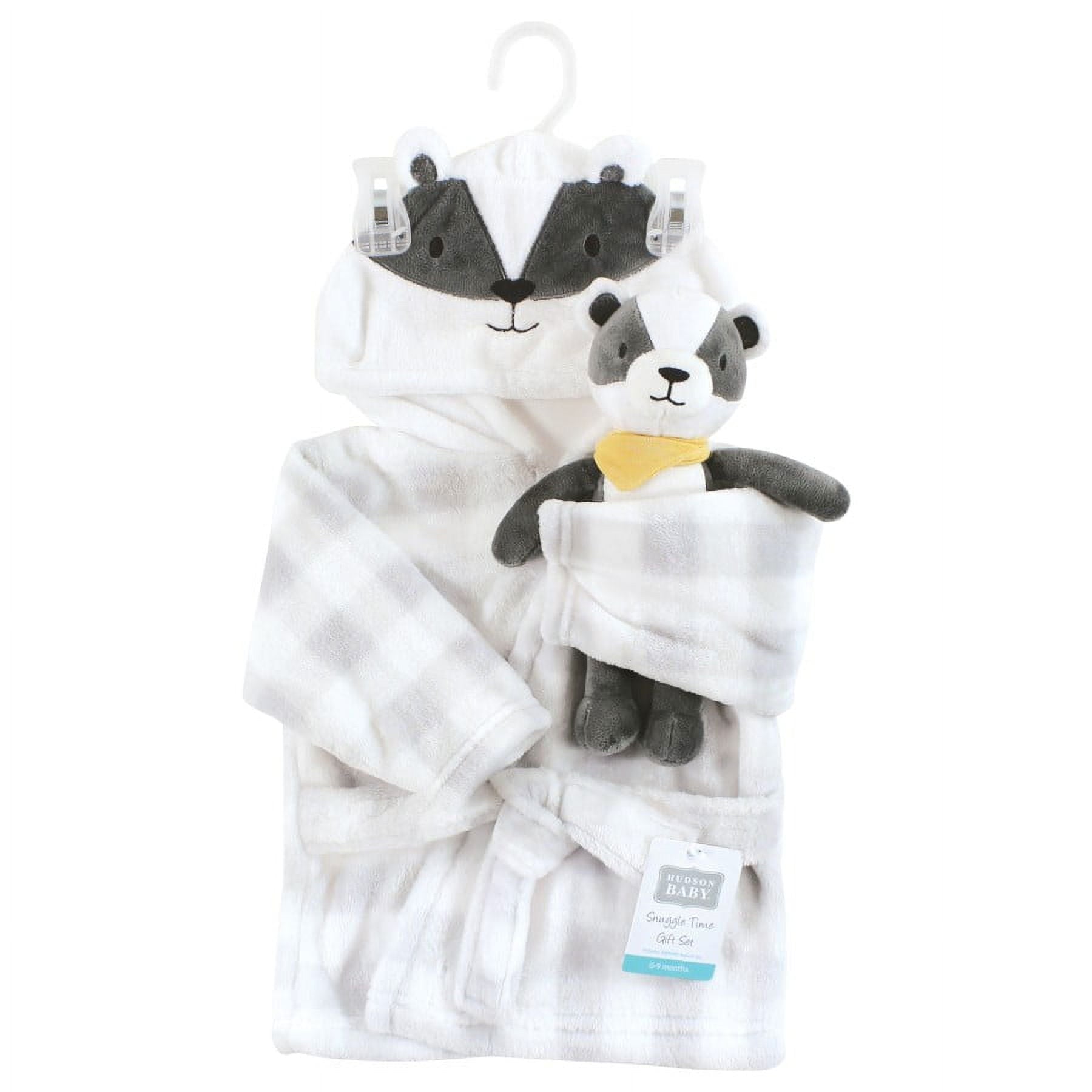 Hudson Baby Unisex Baby Plush Bathrobe and Toy Set, Badger, One Size