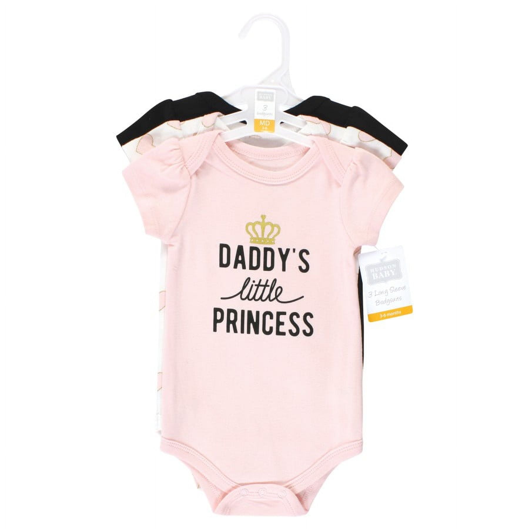 Hudson Baby Infant Girl Cotton Bodysuits, Daddys Little Princess 3-Pack, 9-12 Months