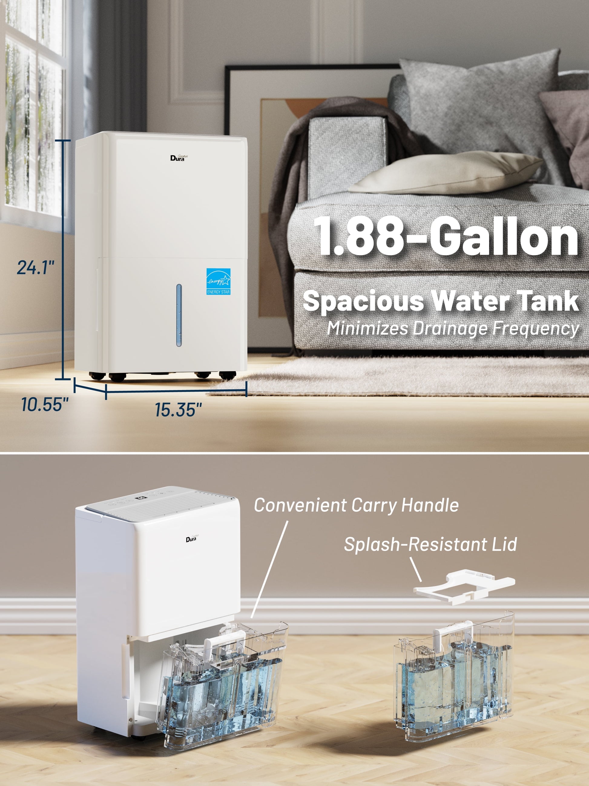 DuraComfort 115 Pints Dehumidifie for Basement with Pump, 4500 Sq.Ft Energy Star for Large Rooms, Powerful Humidity Control, Easy Drainage
